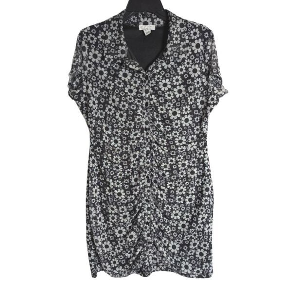 Birch & Stone Black & White Floral Daisy Mesh Button Down Collared Dress XL - Picture 2 of 6